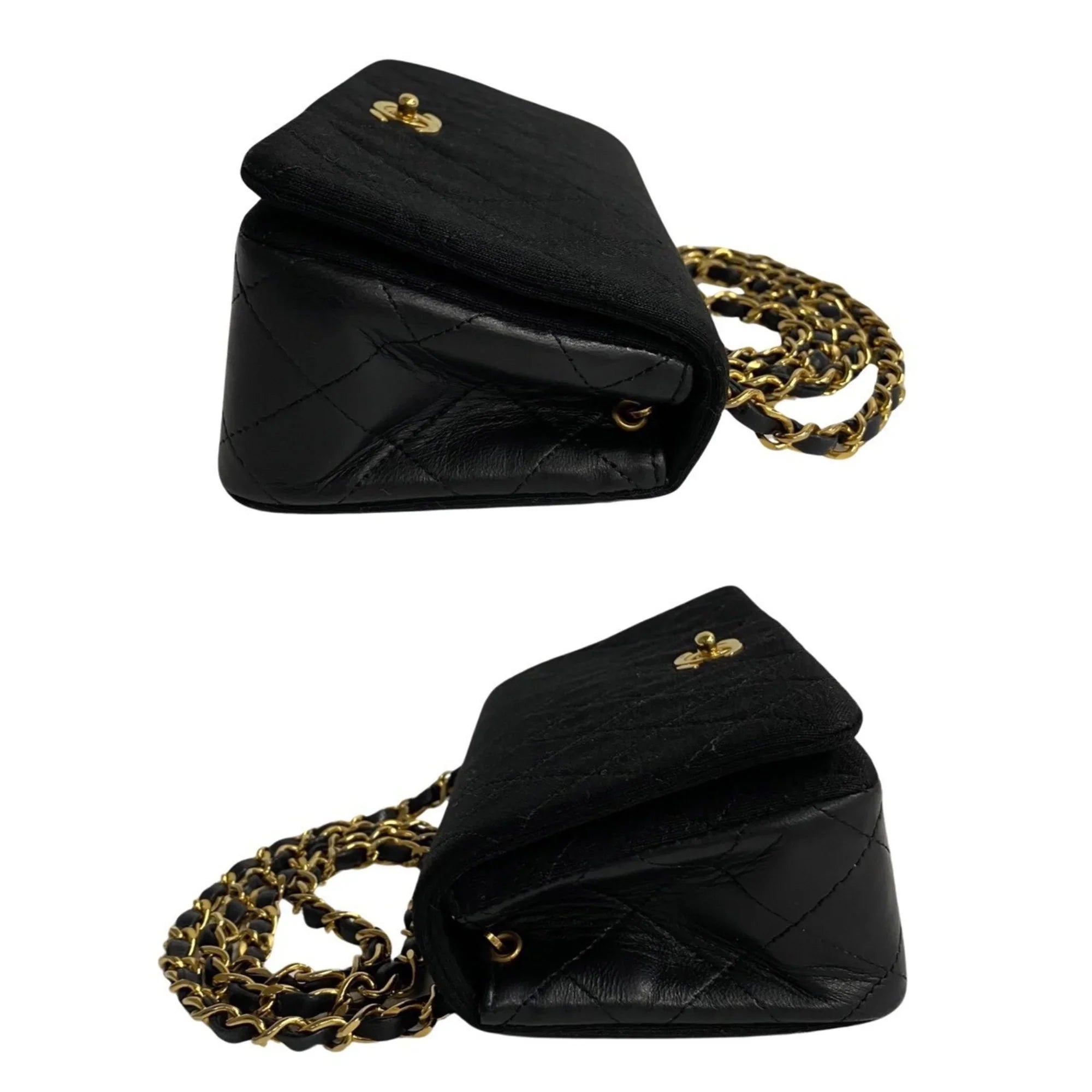 Chain Pre-Owned Flap 73960 Bag Matelasse Full Black CHANEL Lambskin Turnlock Cotton Shoulder (Good)