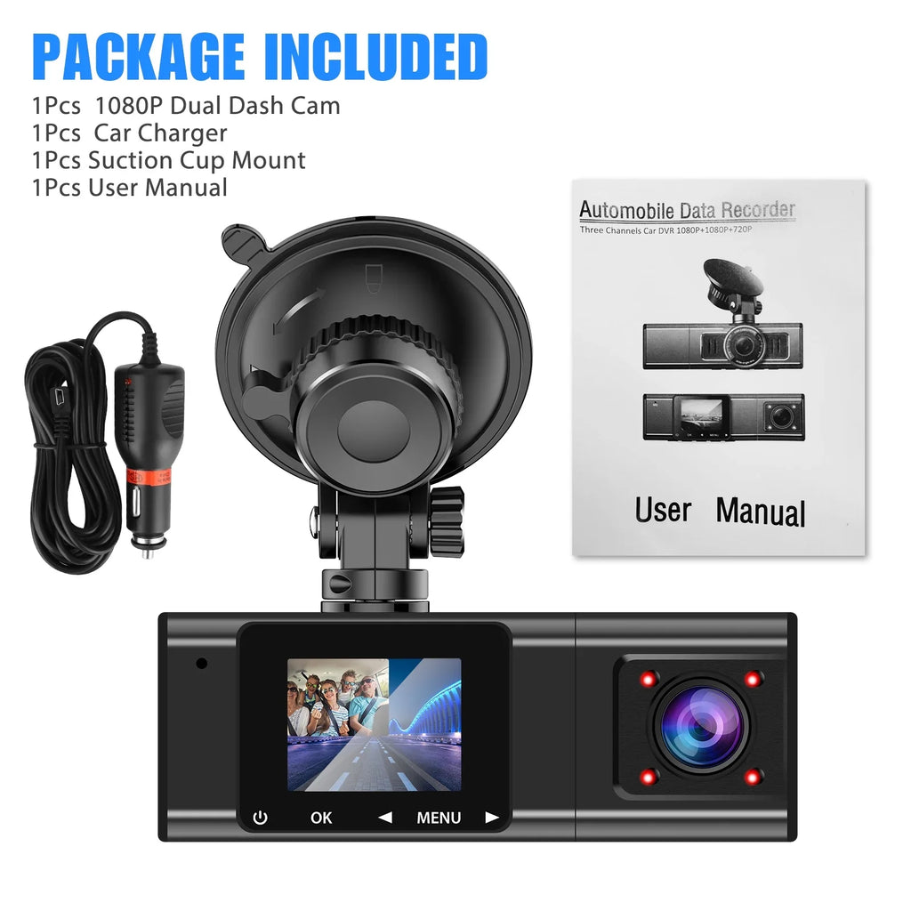 Recorder Dash DVR 1080P Night TSV Dual Insides Loop Parking - Dual Camera, Lens Wide Angle, G-Sensor, Vision, Black with 170° Mode Driving Front Cam, Recording, Car