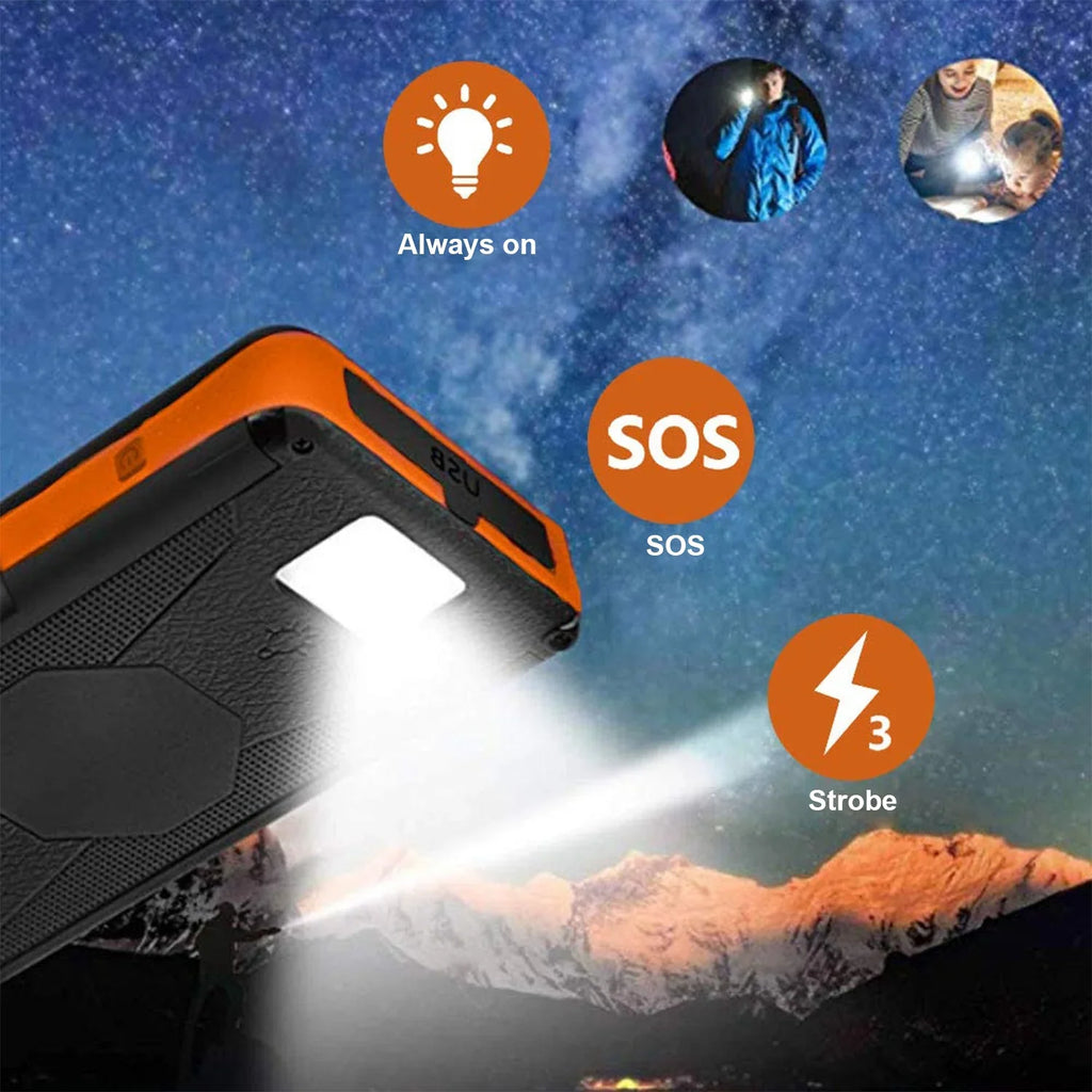 Power Light Outdoor Flashlight, (Orange) Panels with LED Dual Solar Ports Bank, 4 30000mAh Solar Camping 5V USB Detachable, Hiking Portable SOLPOWBEN Charger for