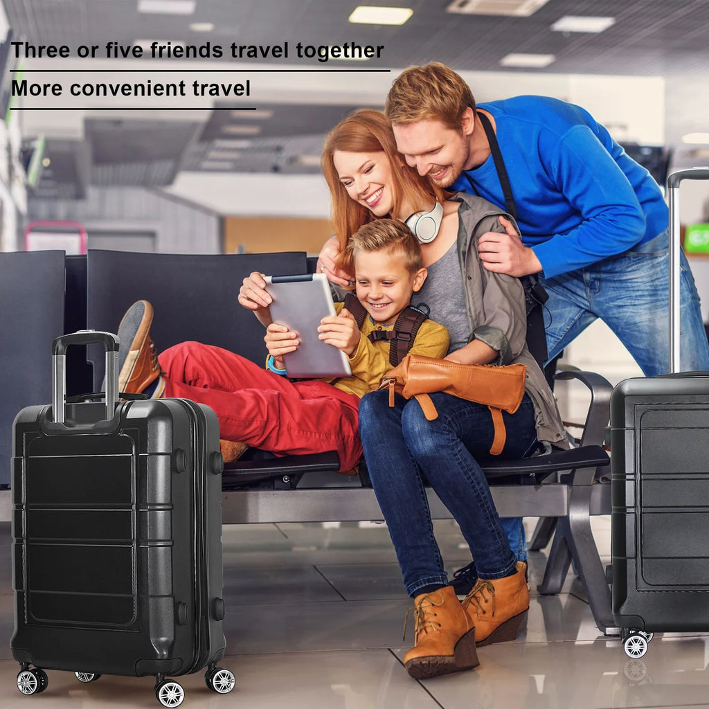 Hardside Black Pcs 3 AEDILYS and 20"/24"/28" Luggage Luggage Set, Lock TSA with Bags,
