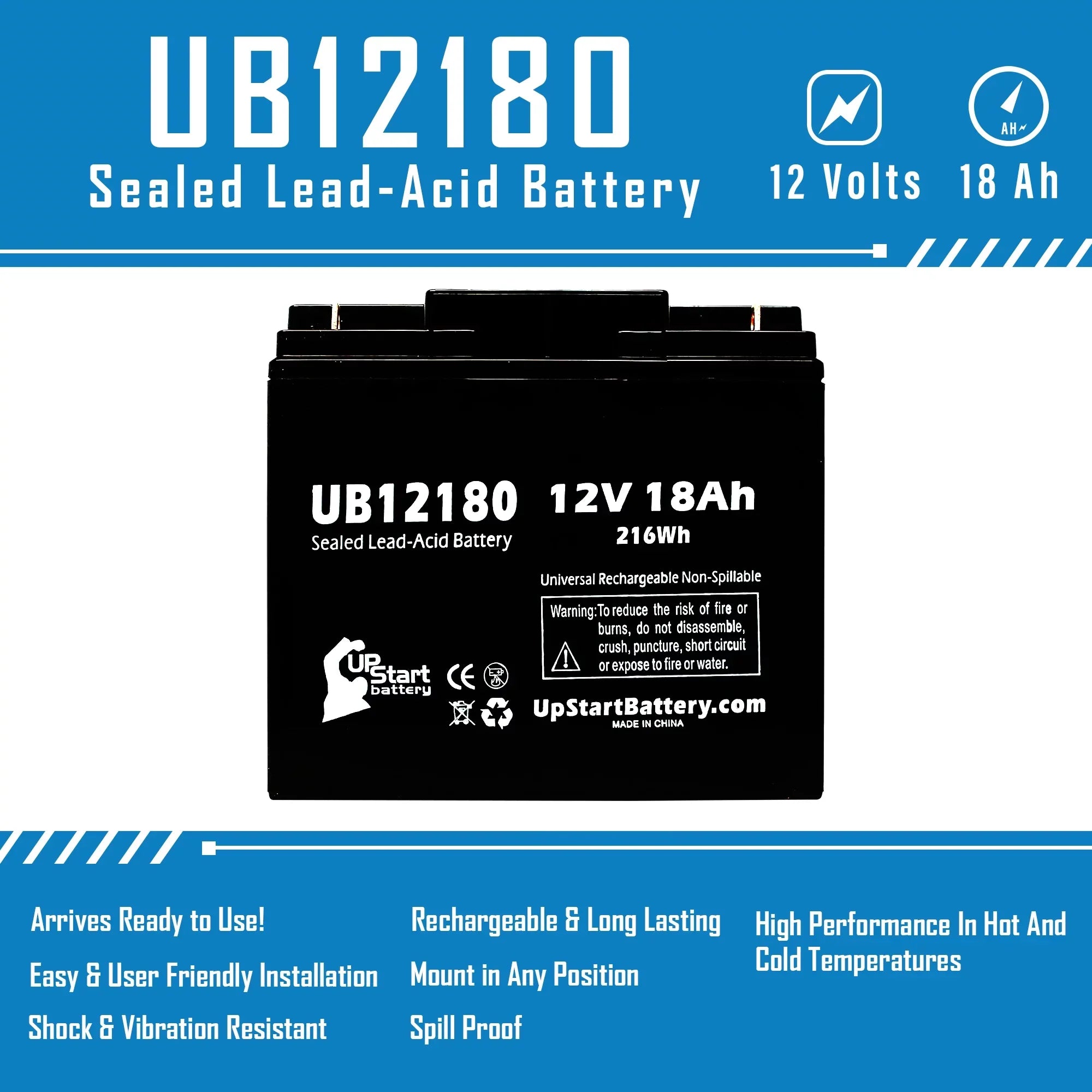 Sealed Battery Eagle 3x CF12V18 18Ah, 18000mAh, Lead Universal (12V, AGM, UB12180 Pitcher SLA) Replacement T4 - Acid Compatible Battery Terminal, Pack -
