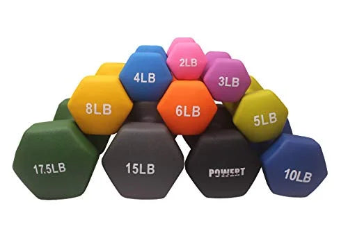Colorful POWERT Hand Weights in Neoprene Pair HEX Dumbbell |Coated