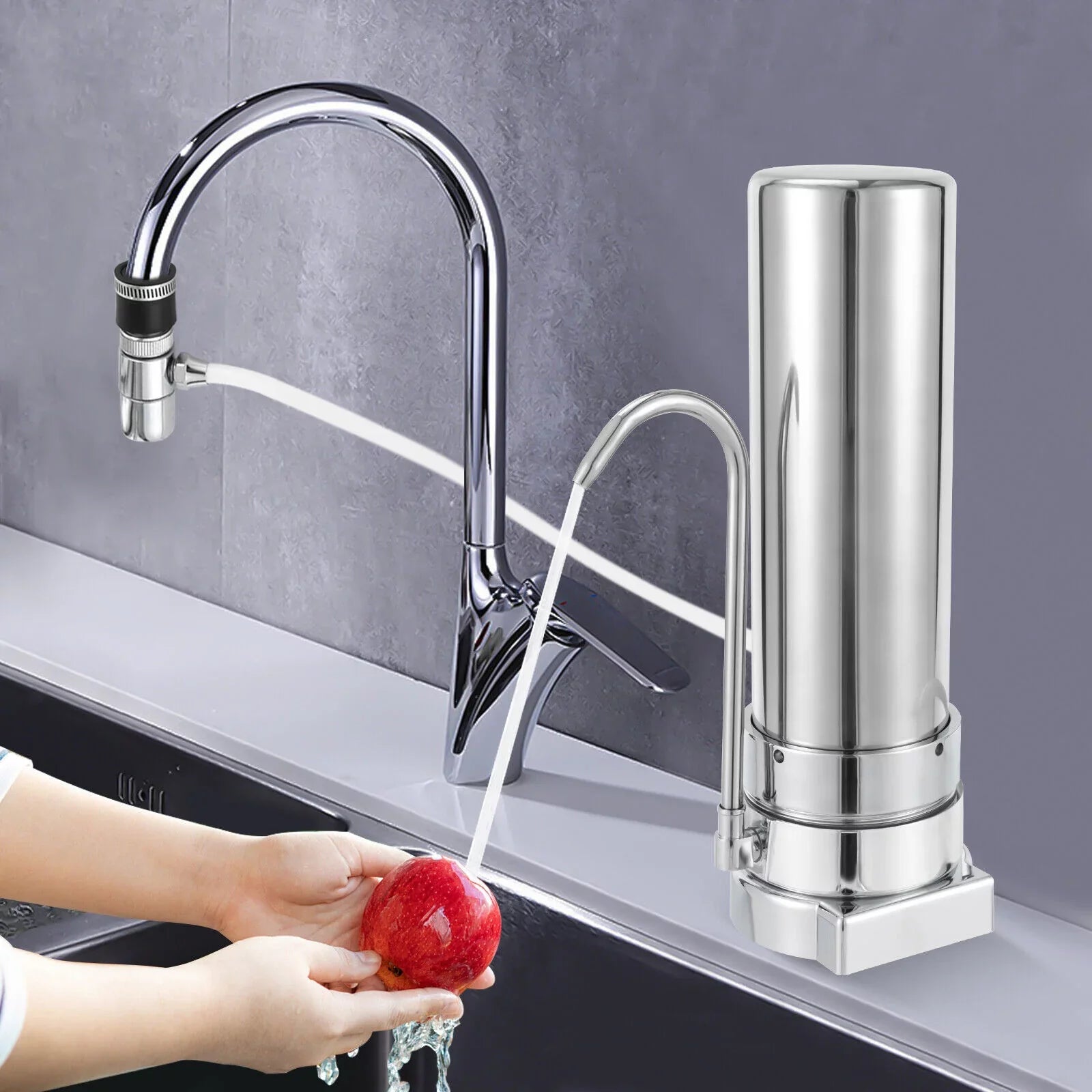 Filter Water Drinking Tap Filtration Countertop System Stainless Sink Filter Silver