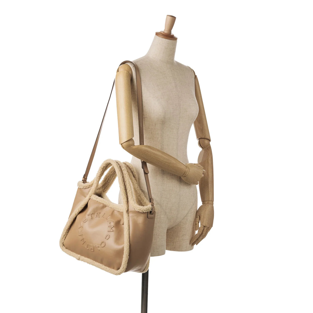 Shearling Pre-Owned Stella (Good) Authenticated Fiber McCartney Unisex Satchel Fabric Brown Stella Trimmed Logo Chemical