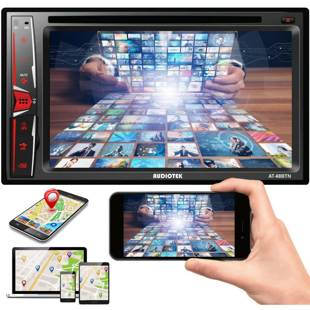 Screen 6.2" Radio Bundle Rearview XV95BK Link+ AT-68BTN Touch Camera Audiotek Mirror
