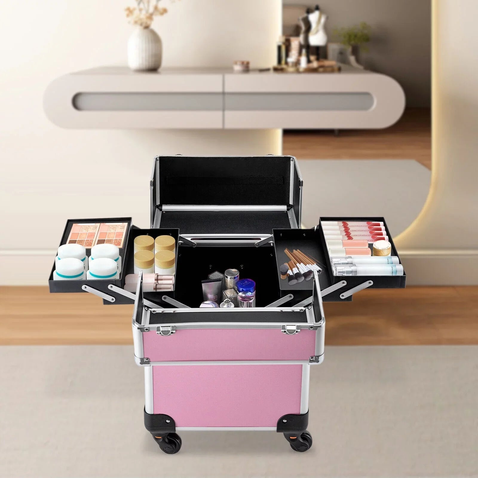 Cosmetic Rolling Professional Makeup Makeup Storage Train Organizer Trolley Case