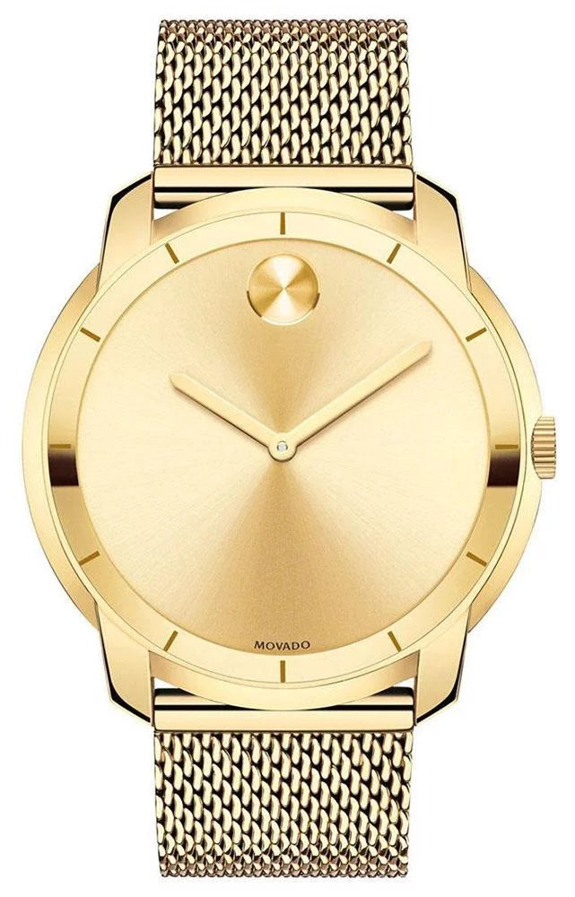 Movado Gold Steel Mens Quartz Gold-Tone Mesh Watch Band Dial Stainless Bold 3600373