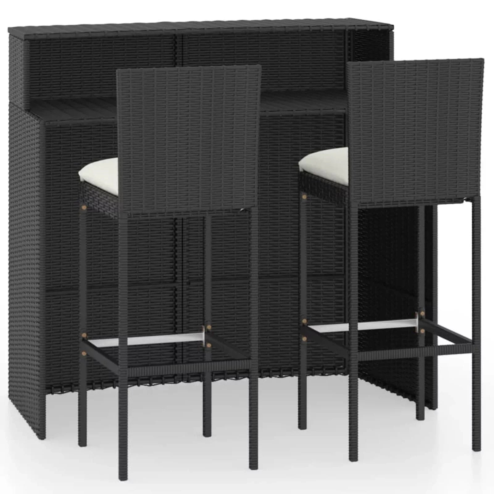Furniture Garden, Stool 2 Balcony, Chair Patio, Bar Piece Set for 3 Poly and Outdoor Footrest Bar Black Backyard, Patio Bar Table Cushioned with Rattan Backrest Anself and