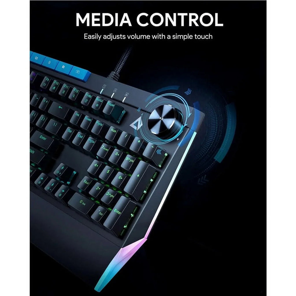 Mechanical 104key AUKEY KMG17 Volume Switches Blue Keyboard Button Control with