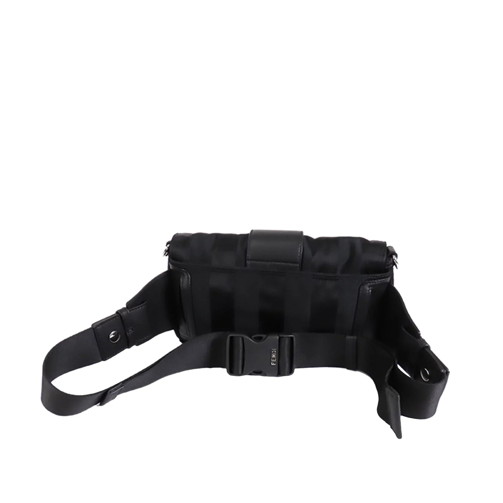 Fabric Baguette Stripes Pre-Owned Fendi Convertible Authenticated (Good) Nylon Unisex Black Satchel