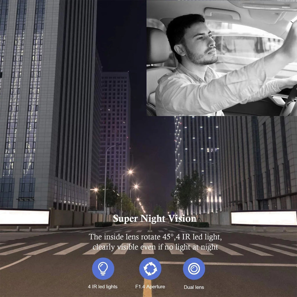Taxi G-Sensor, Parking FHD Cam, Night Camera Interior Dual for Dash 1080P Front IR Recording, Recorder Car, Vision Driving with Dual Dash TSV Dashcam, Mode Loop