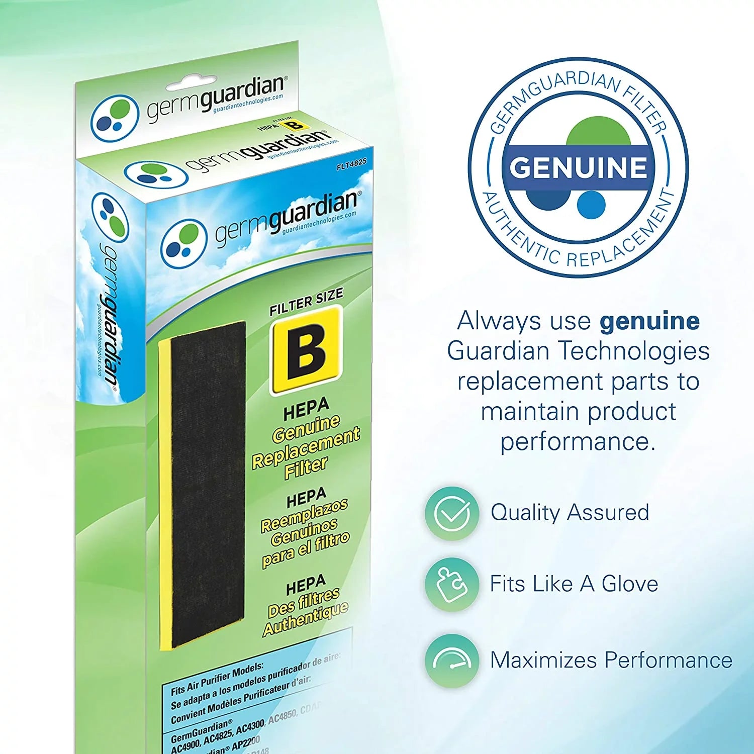 and Filter GENUINE 1-Pack Germ AC4825DLX, Guardian Air AC4825, AC4300BPTCA, AC4900CA, Purifier Replacement B CDAP4500BCA, More, AC4850PT, for CDAP4500WCA HEPA FLT4825 GermGuardian