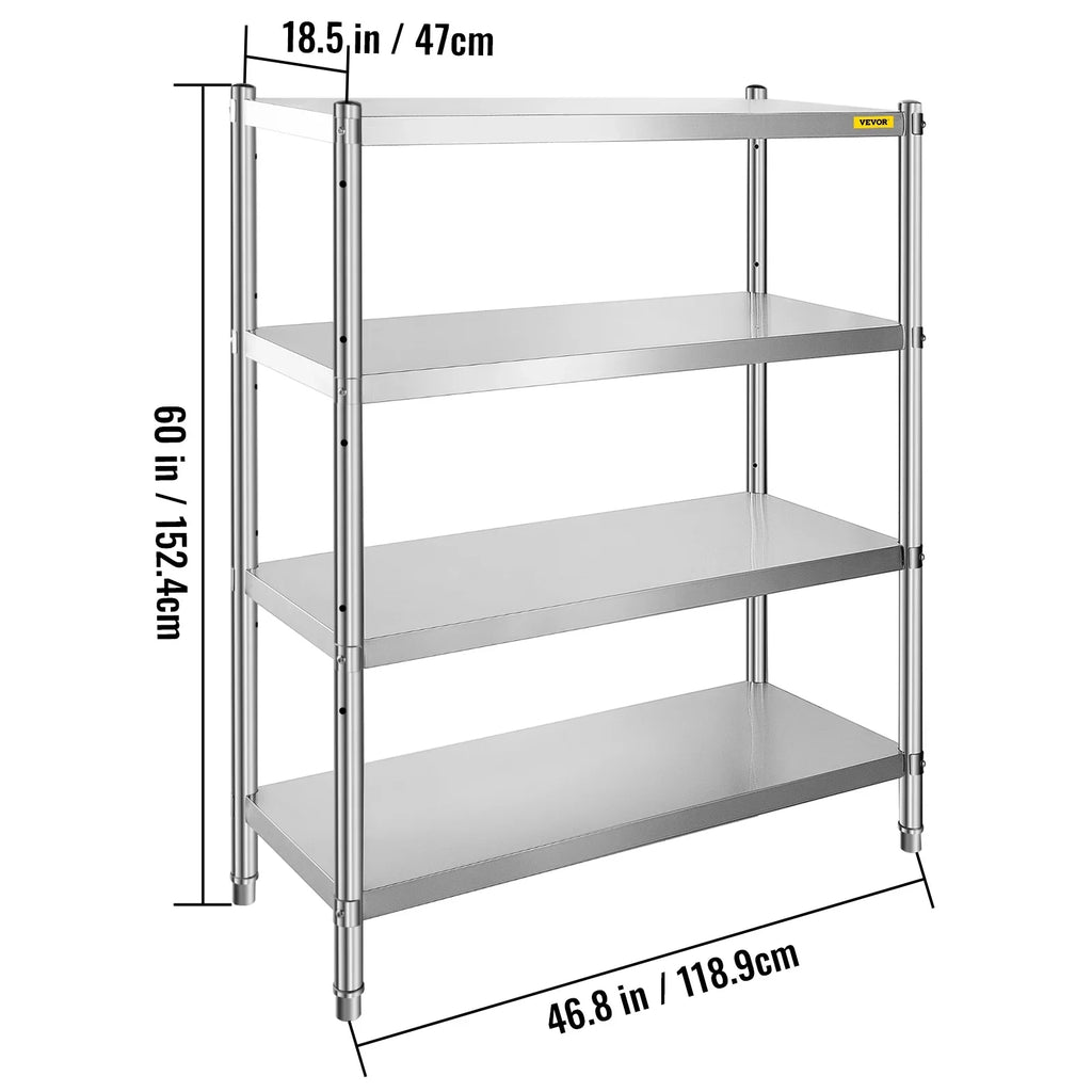 4-Tier 330LB Shelf Standing Commercial Stainless Shelf per Garage Shelving Shelf Office, Unit Storage Steel for Capacity Kitchen, VEVORbrand