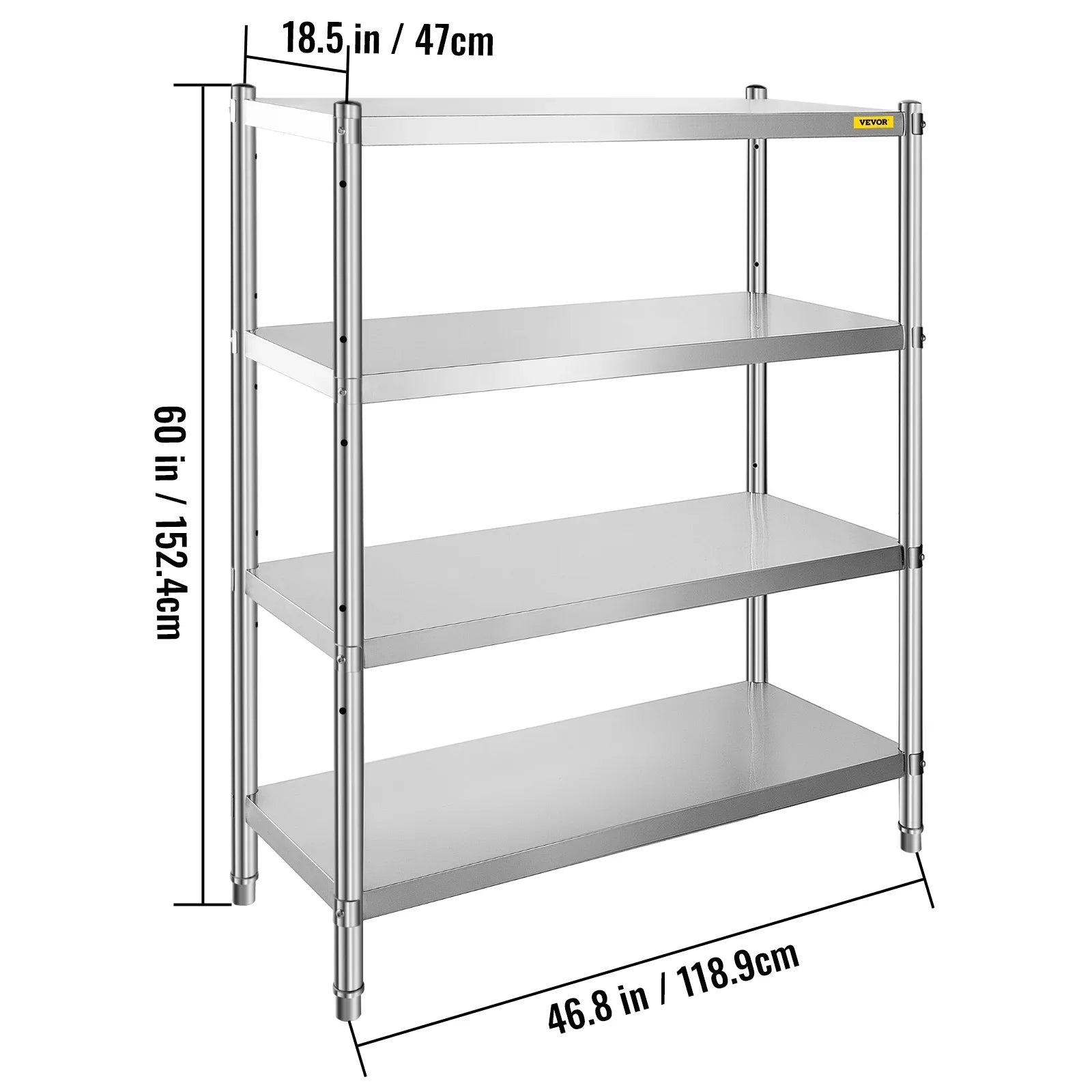 4-Tier 330LB Shelf Standing Commercial Stainless Shelf per Garage Shelving Shelf Office, Unit Storage Steel for Capacity Kitchen, VEVORbrand