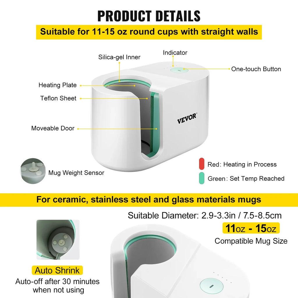 Heat Presents Press Cup Printing Pro as Easy 11-15oz, DIY Transfer Machine One-touch Machine, Button, Portable Mug Gi Press Presser Family Mug Press Sublimation Friends VEVOR Mug with Automatic Coffee
