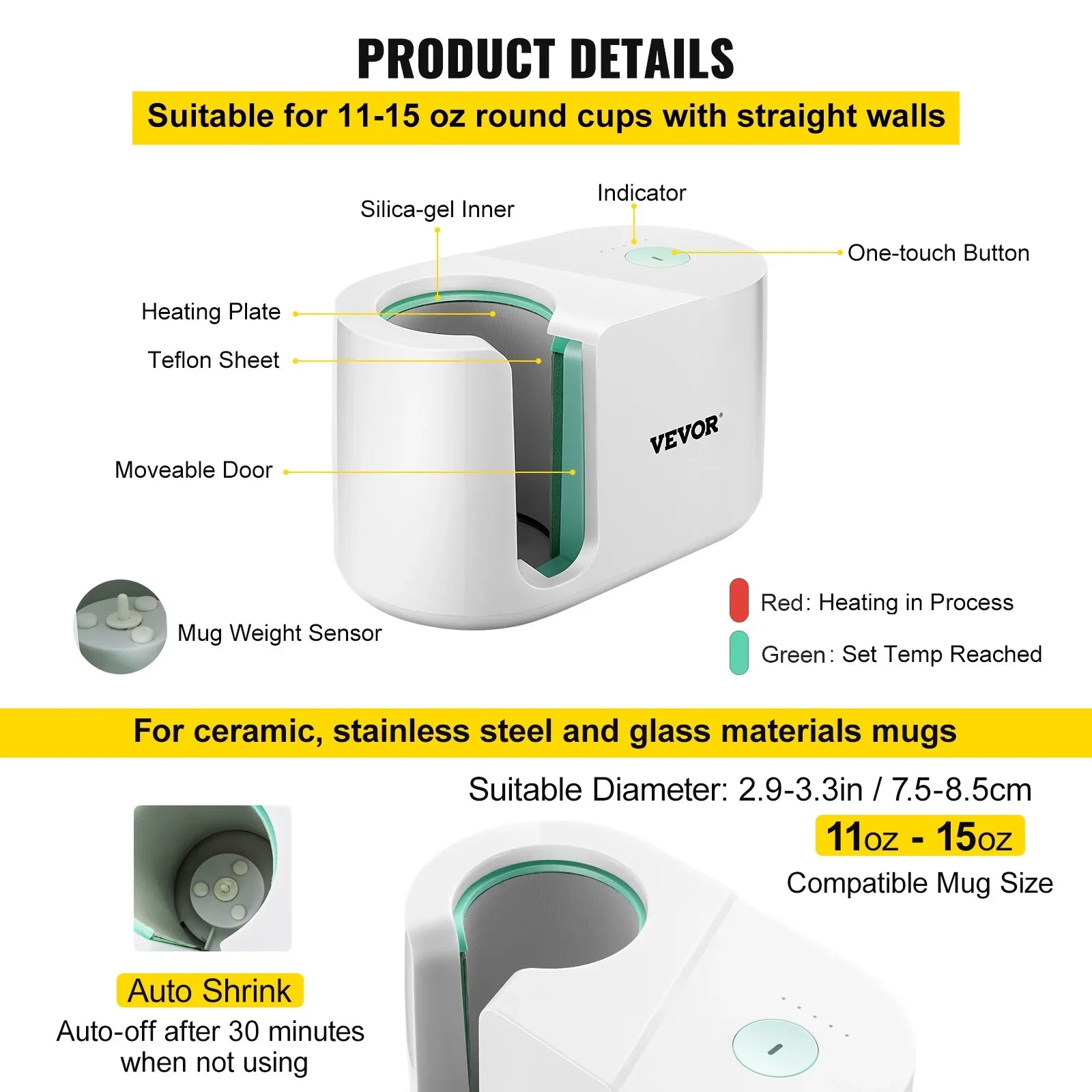 Heat Presents Press Cup Printing Pro as Easy 11-15oz, DIY Transfer Machine One-touch Machine, Button, Portable Mug Gi Press Presser Family Mug Press Sublimation Friends VEVOR Mug with Automatic Coffee