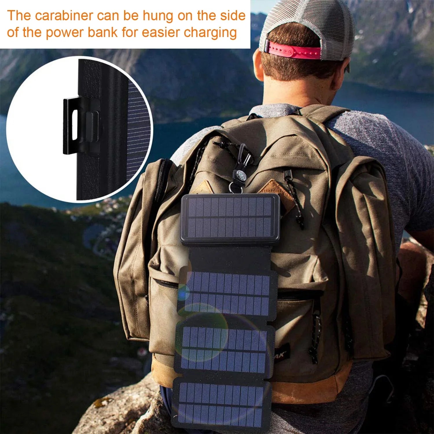Power Light Outdoor Flashlight, (Orange) Panels with LED Dual Solar Ports Bank, 4 30000mAh Solar Camping 5V USB Detachable, Hiking Portable SOLPOWBEN Charger for