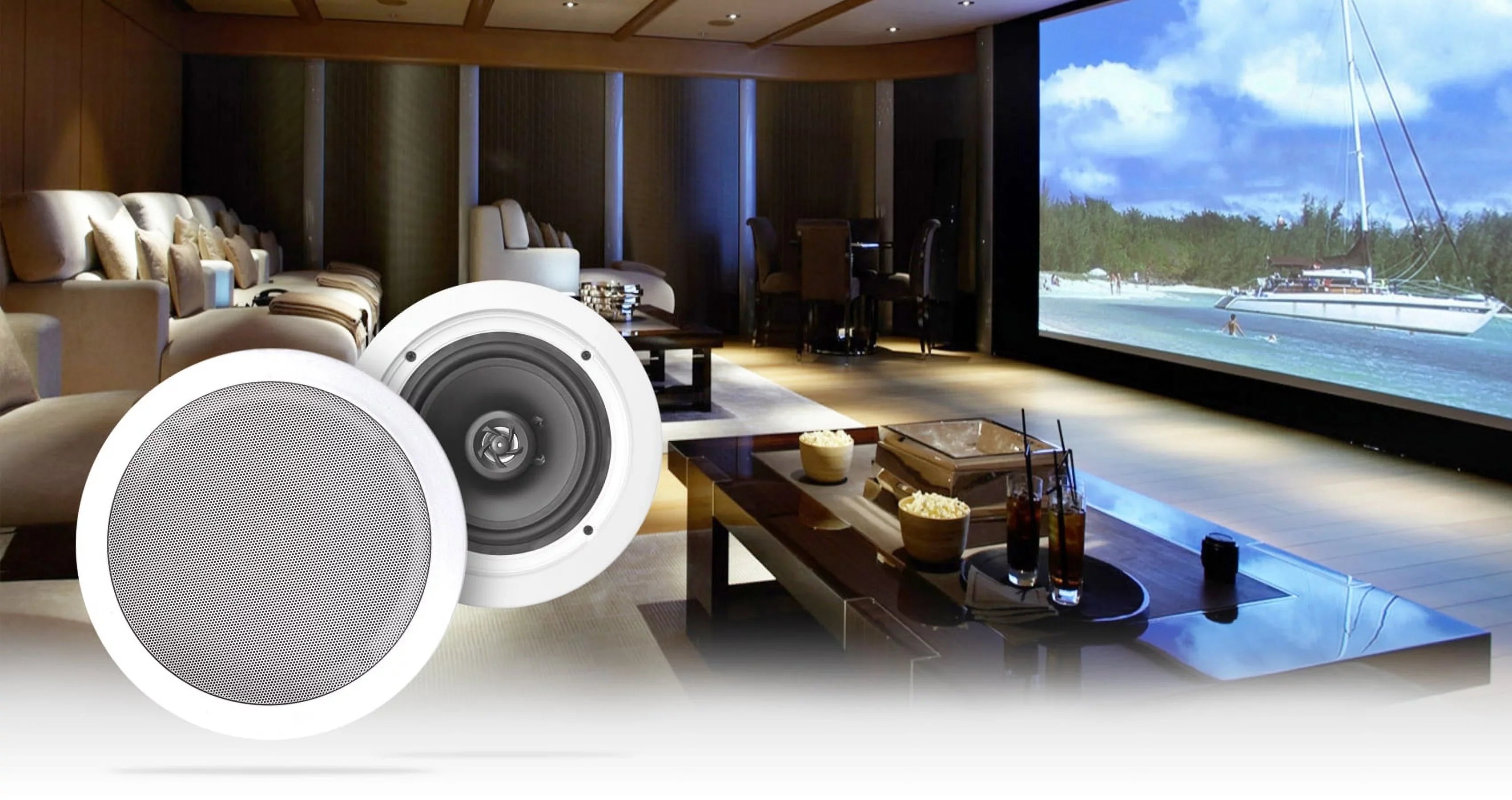 Speakers+4-Zone 8" (8) System Ceiling Receiver w/ Rockville Home Speaker 4-Room