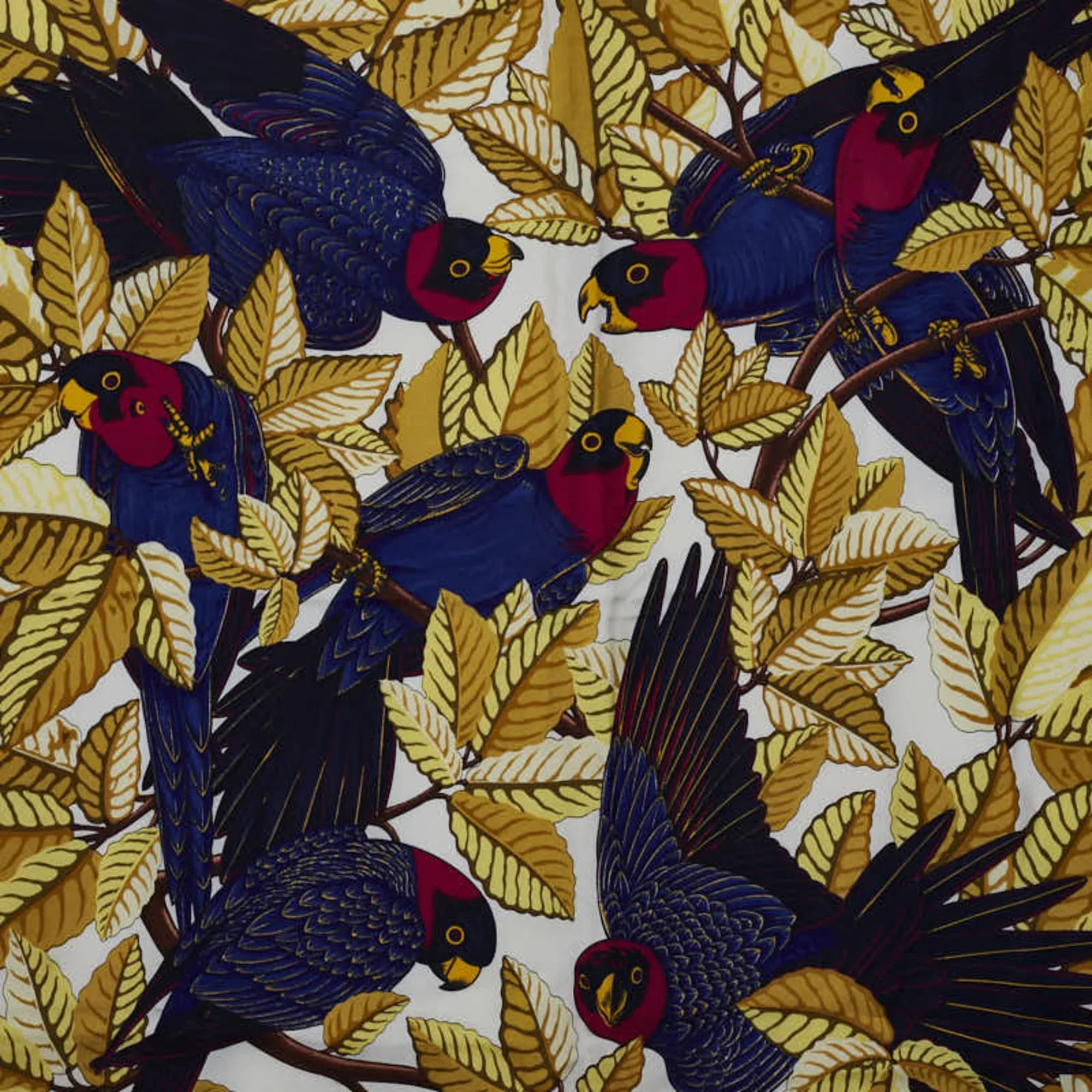 Gold Hermes Pre-Owned (Good) Muffler HERMES Silk Navy Les Perroquets Bird Carre90 Parrot Scarf detail Ladies