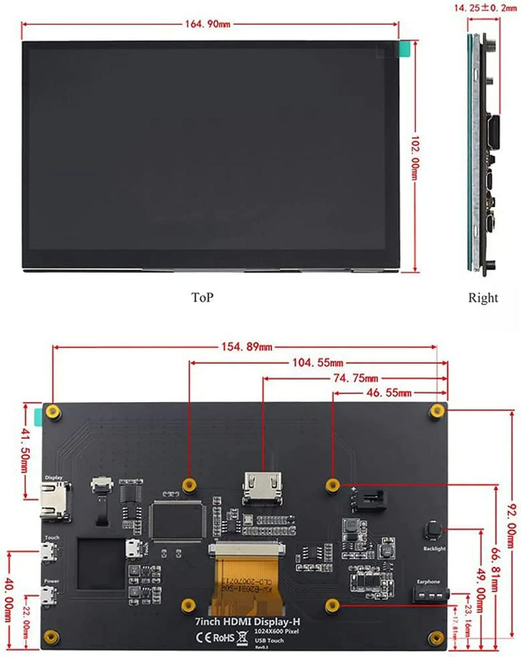 HDMI HDMI Stand-H HD Treedix Display IPS Display Compatible 7 inch Touchscreen Drive-Free LCD Raspberry with 1024x600 3B+/4B with Monitor Monitor Pi