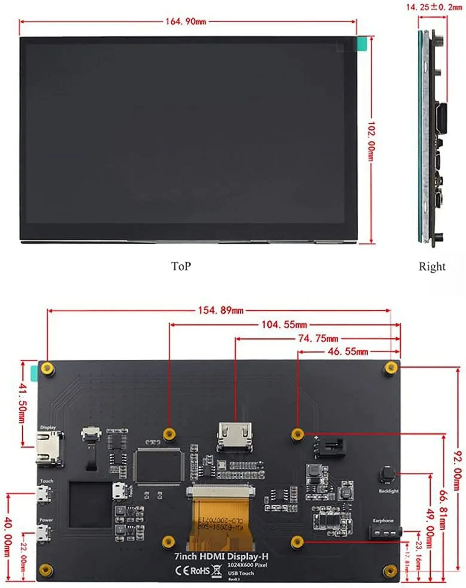 HDMI HDMI Stand-H HD Treedix Display IPS Display Compatible 7 inch Touchscreen Drive-Free LCD Raspberry with 1024x600 3B+/4B with Monitor Monitor Pi