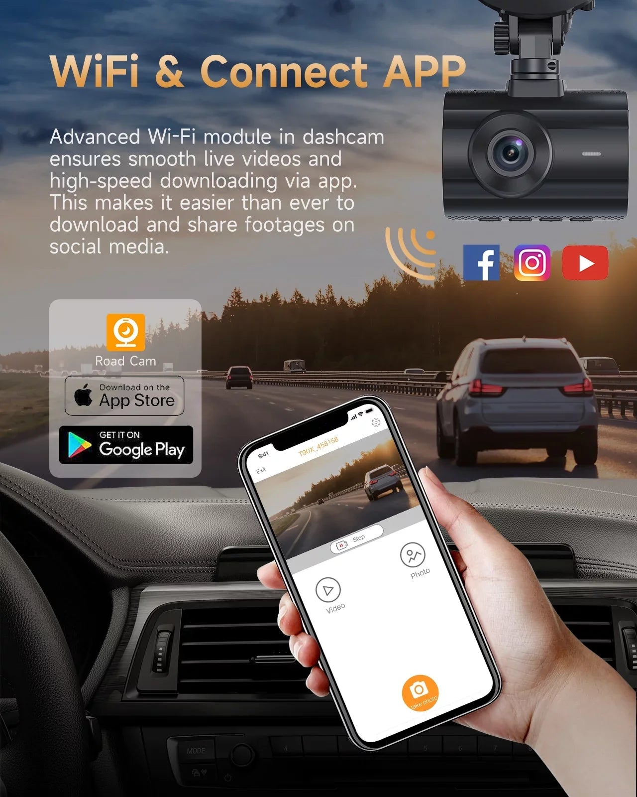 Angle, Rear, Cam G-Sensor,Black Dash WiFi Vision,Parking Car Screen, Mode, Dashcam and with WDR, GPS,4K+1080P LCD Night Front 170° Dash Wide 2" 4K Camera,