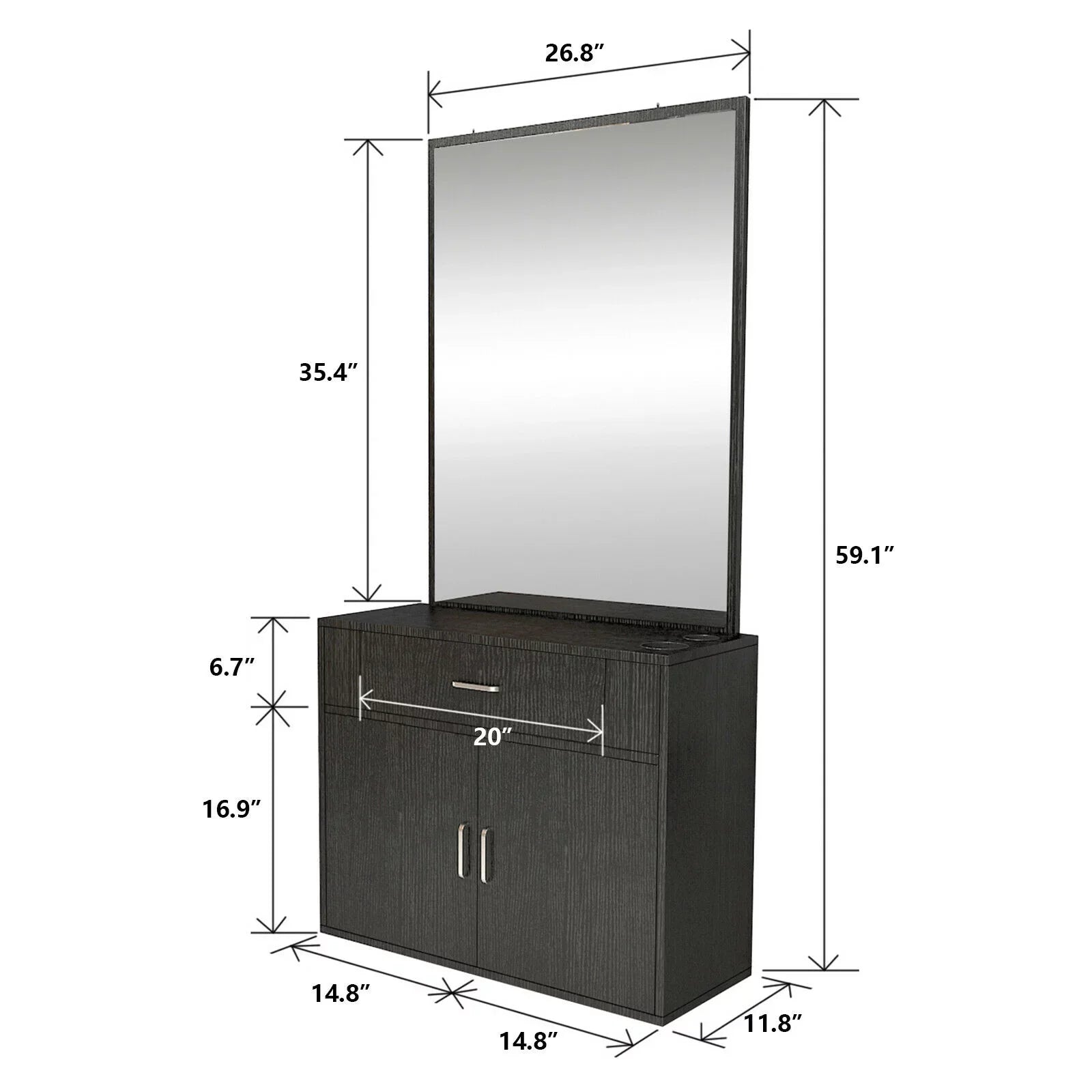 Salon with (Black) Makeup Mirror, Hair Hand Artist 2 Station Mount Styling Drawer, Barber Spa Doors Wall