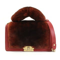 brown Pre-Owned e55871a gold Chanel ladies handbag shoulder diagonal boy red fur/leather bag CHANEL (Good)