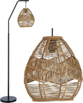 Lamp Boho Black Lamp Shade, Arc Lamp with Rattan Maxax Woven Rattan Farmhouse Larger Floor Standing