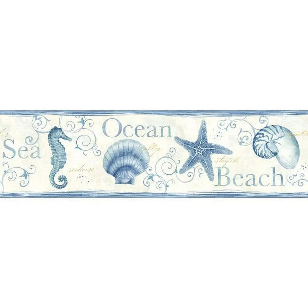 Seashells Island Border 15-ft, 7.5 Wallpaper, by 6-in Teal Non Prepasted Chesapeake Woven Teal sq. ft. Blend
