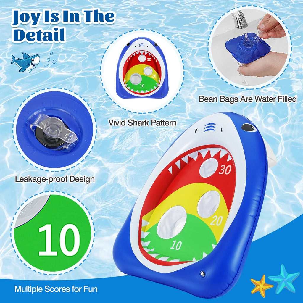 Pool Toy Kids Carnival, MoKo Toss Family 8 Shark Ring Games for Party Inflatable Floating Blue Summer Sandbag, Toys Adults Water with
