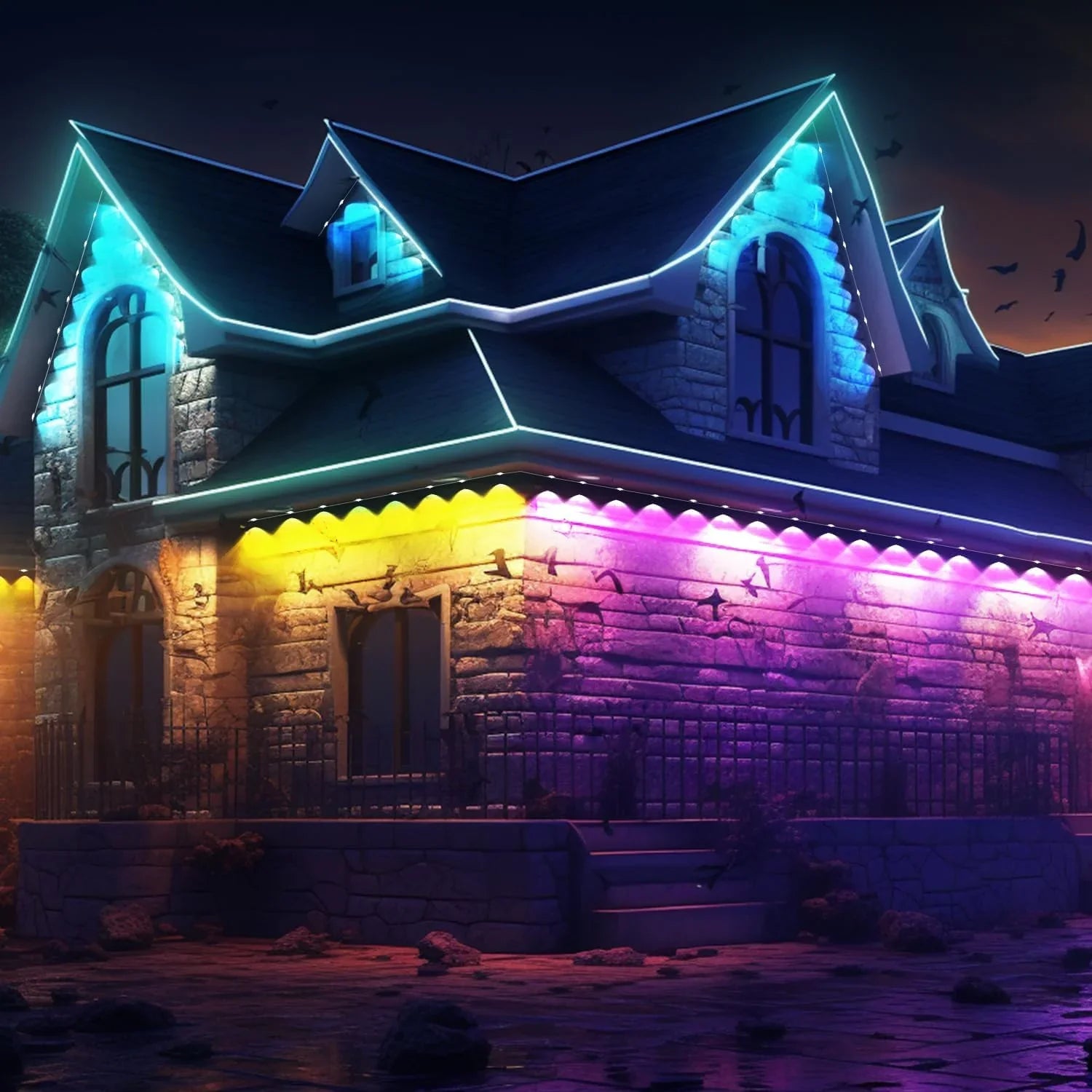 DIY 100ft & Alexa LED Using, RGB with and Lights, Outdoor IP67 Holiday Waterproof, Outdoor Daily Lights Lights for Modes, Suitable Eaves Remote 72 Scene Permanent with Work with