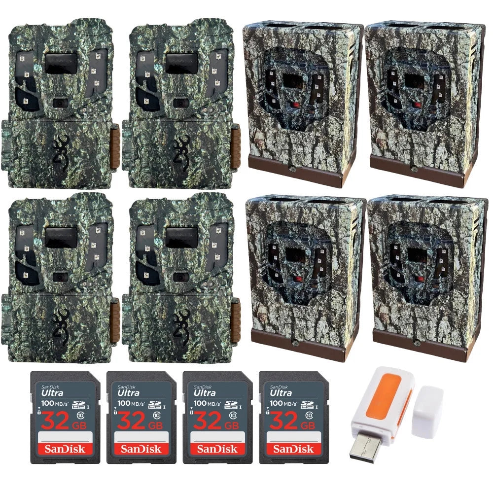 M/Card Security Reader Trail Max HD Pro Camera, Browning Box Scout 4PK w/32GB &