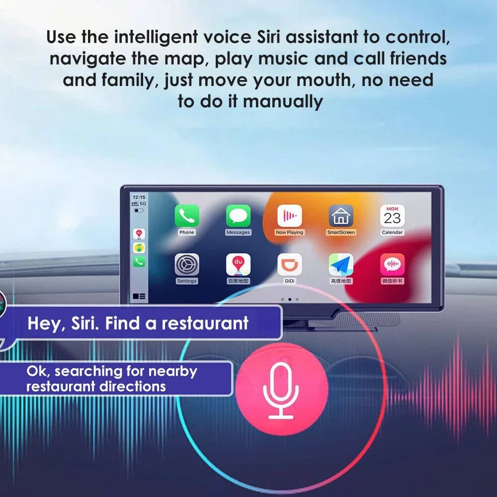 Car Dash 2K Compatibility Carplay Auto Touch Android DVR Screen and Camera Smart - Wireless WIFI KingFurt Resolution Stunning 10.26''