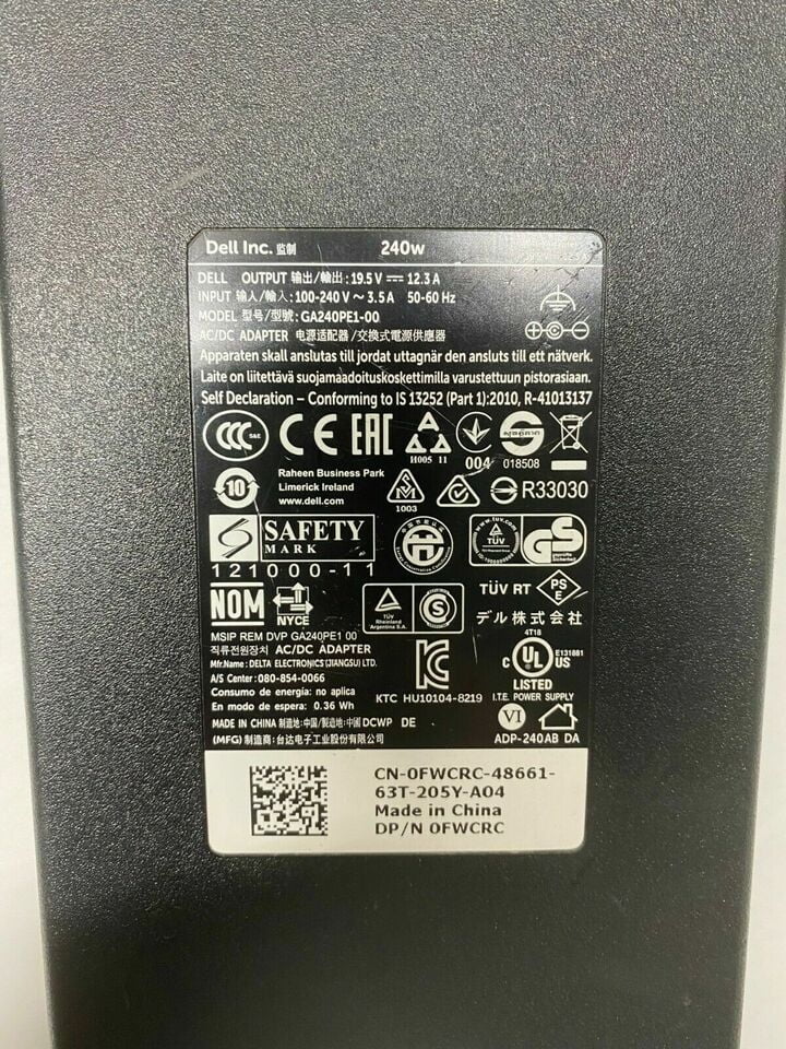 R5 240W AC 10 17 Dell 19.5v of 12.3a R3 Adapter Lot laptop R4 charger