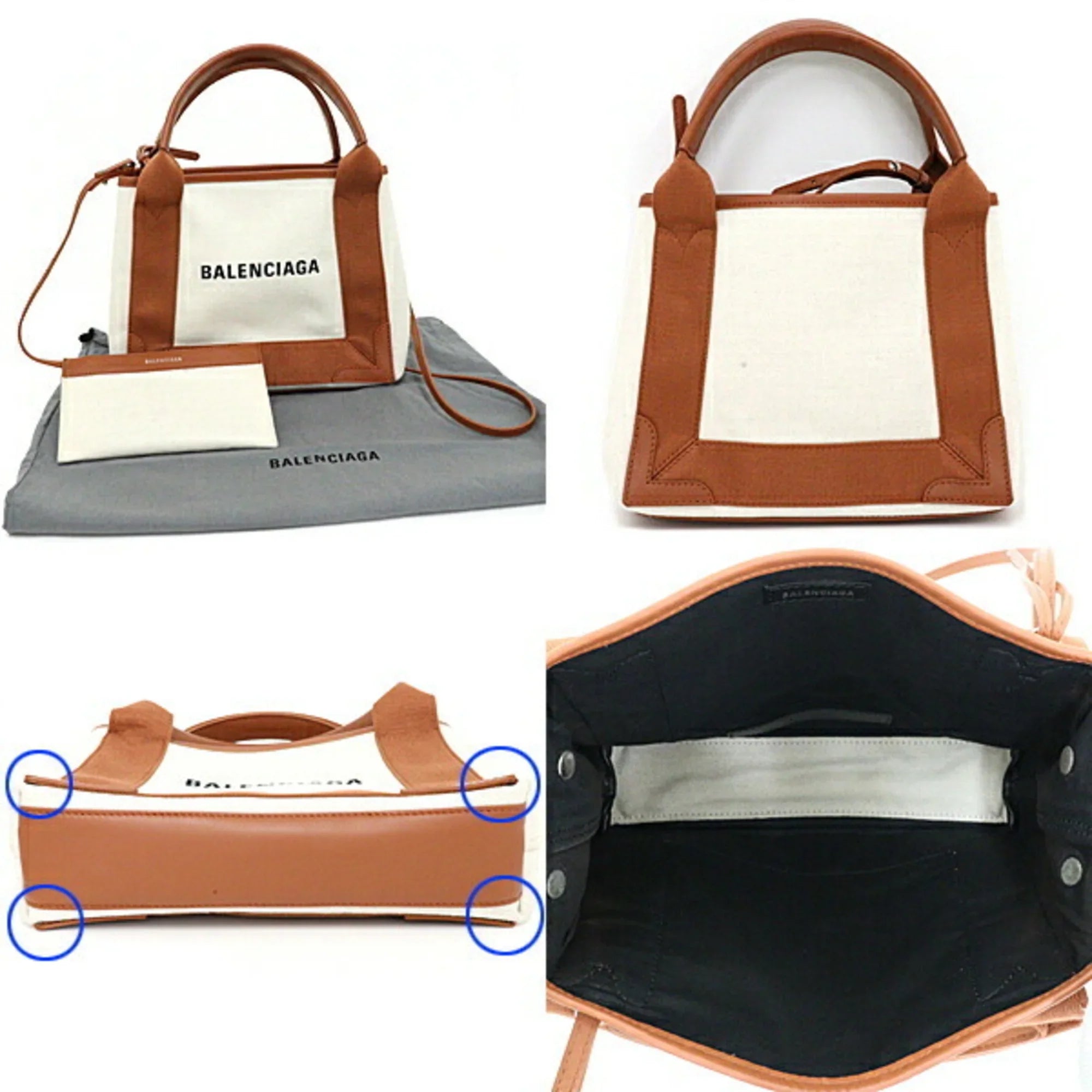 NAVY (Good) Balenciaga & Tote Beige XS Navy Cabas Pre-Owned Canvas A Calfskin Light 2way Bag 390346 Cotton Brown