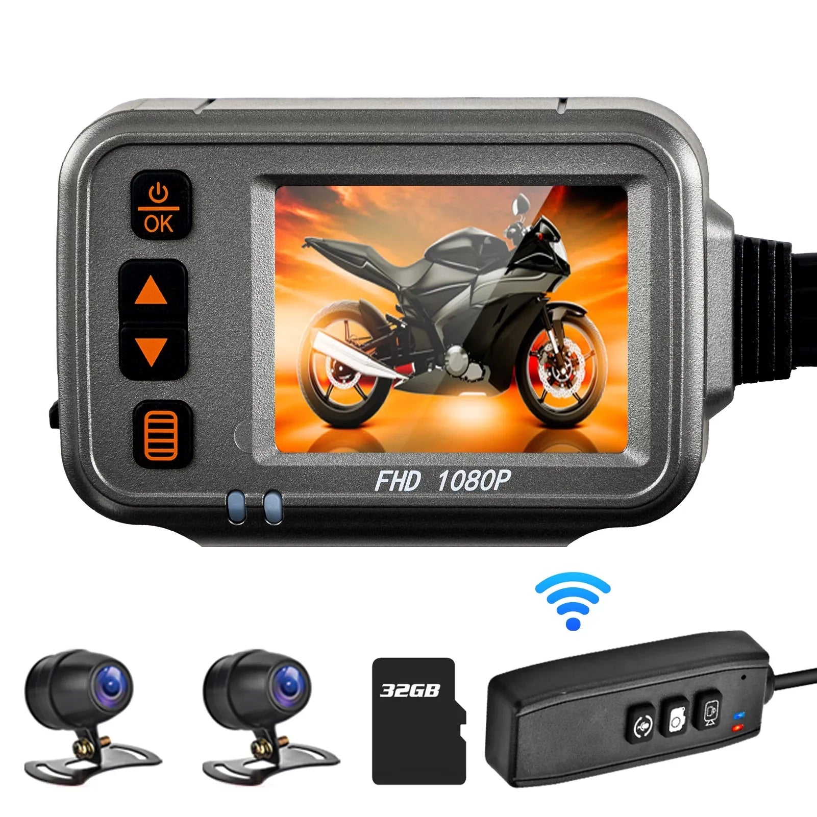 Cam,WiFi Camera Full Motorbike Flameout Motorcycle Monitoring, 32G Angle,Parking Body Dash Wide Dual Timed ,120° Night Docooler Waterproof With Recording After card storage Vision HD 1080p