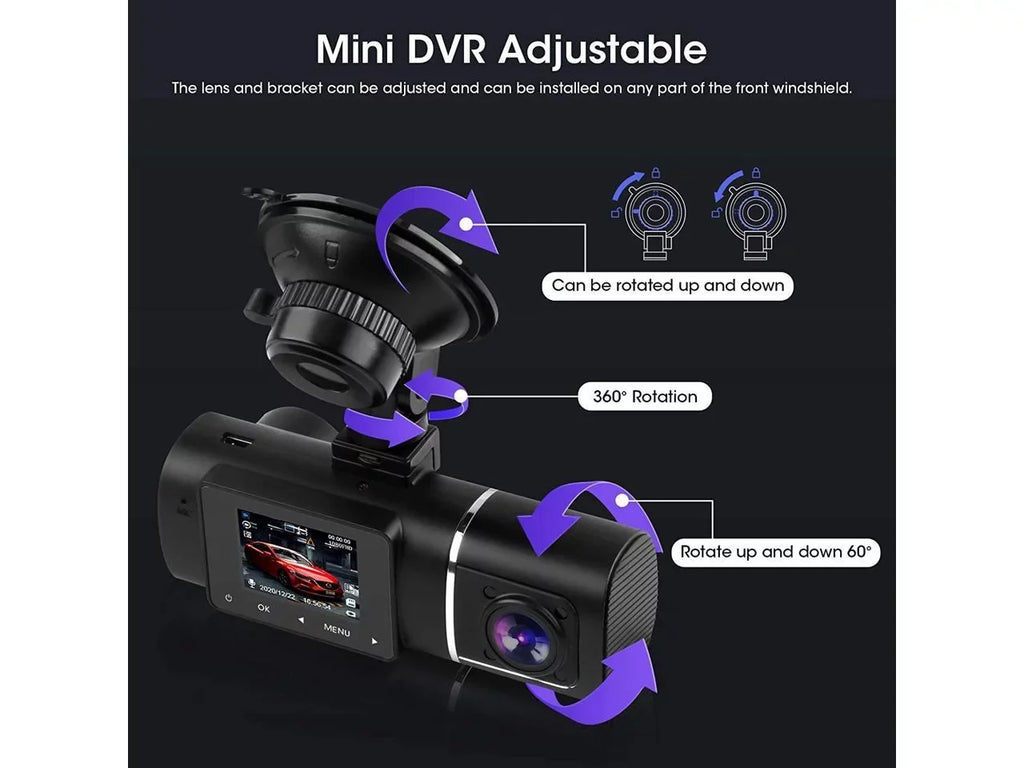 G-Sensor Infrared Car Rideshare Cam Recorder Loop Kit Driving Inside with Dual Night Hardwire for WDR Recording Vision Cabin FHD Dash 1080p+1080p Front Camera Taxi Included