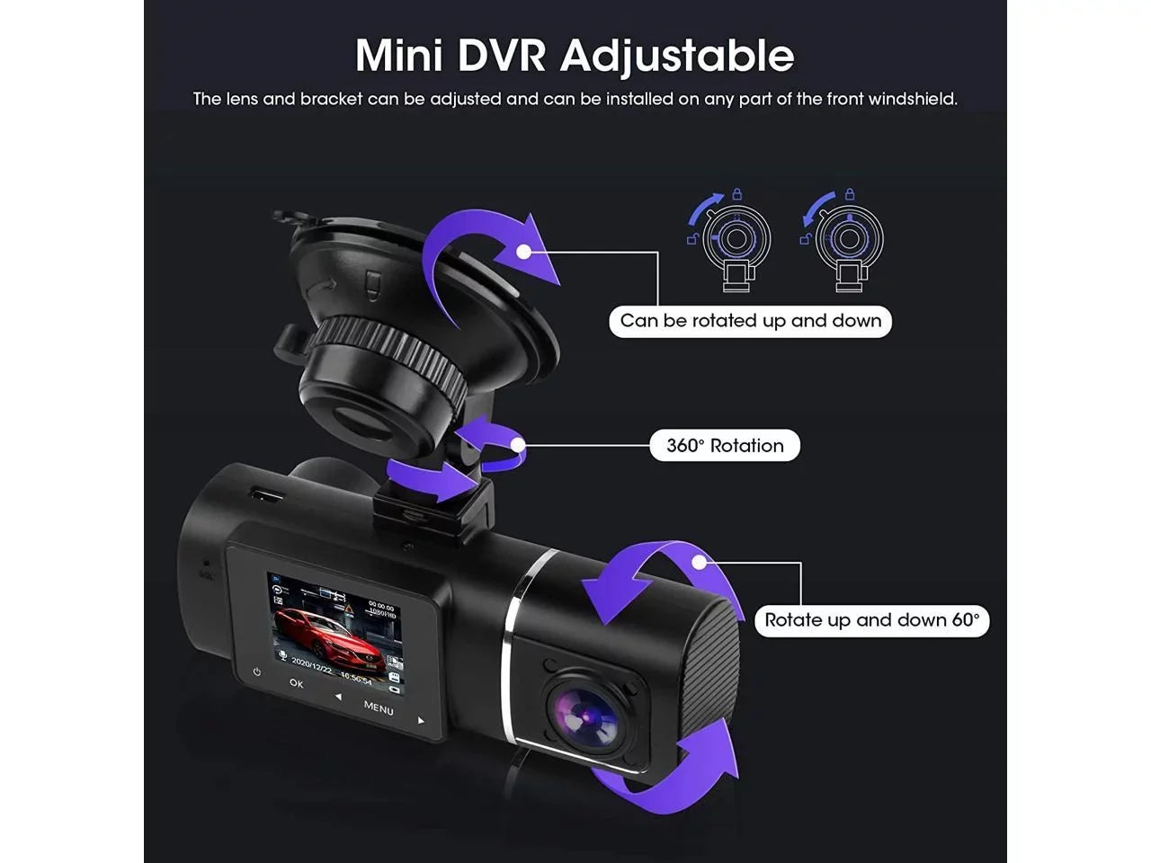 G-Sensor Infrared Car Rideshare Cam Recorder Loop Kit Driving Inside with Dual Night Hardwire for WDR Recording Vision Cabin FHD Dash 1080p+1080p Front Camera Taxi Included