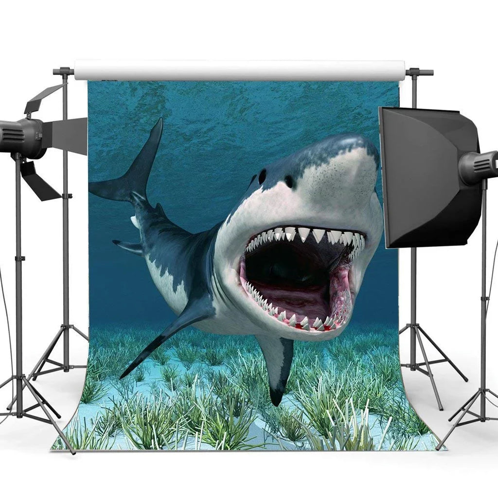 Sailing Ocean Shower Underwater Birthday Girls Props Baby Photo Party Studio Background Shark Happy Grass Décor for Photography Boys ABPHOTO Polyester Cartoon Backdrop Green Aquarium 5x7ft World