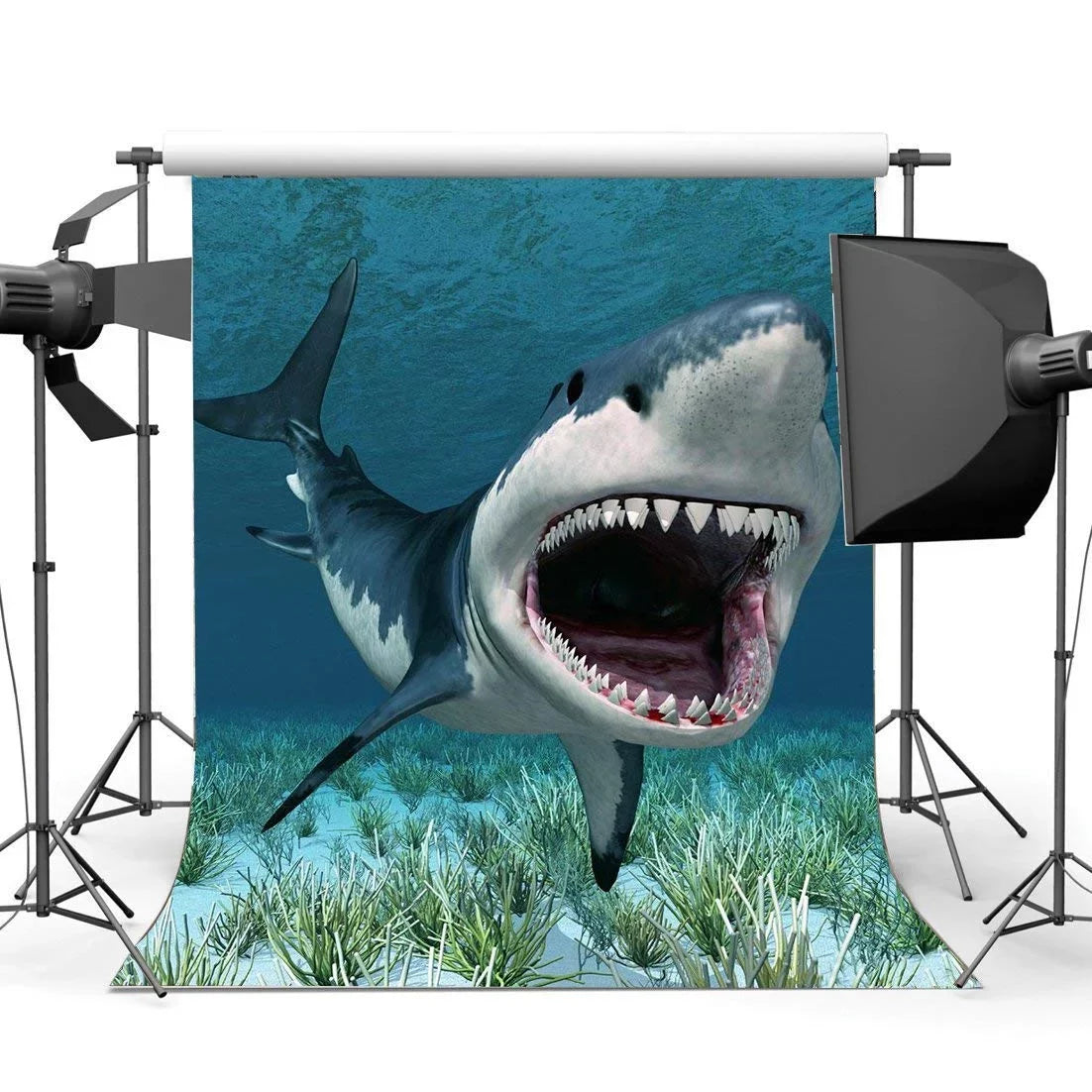 Sailing Ocean Shower Underwater Birthday Girls Props Baby Photo Party Studio Background Shark Happy Grass Décor for Photography Boys ABPHOTO Polyester Cartoon Backdrop Green Aquarium 5x7ft World