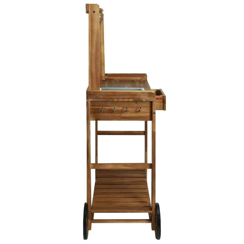 Wood Trolley Garden Kitchen Solid 36.2"x17.1"x55.7" Acacia
