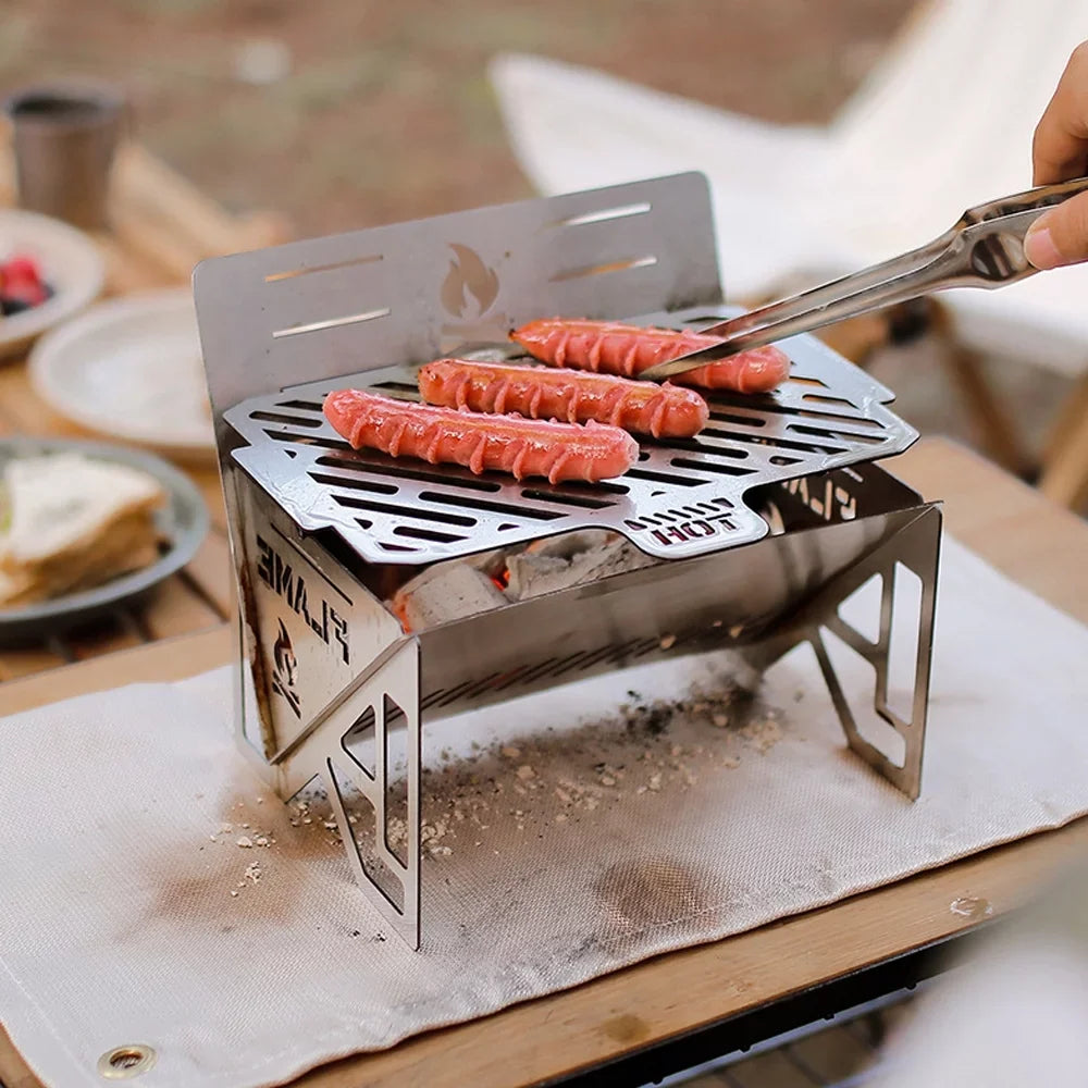 Cooking Furnace Stainless Firewood Furnace Steel Outdoor Picnic Camping Multifunctional BBQ Accessory Stoves Anself Detachable Portable