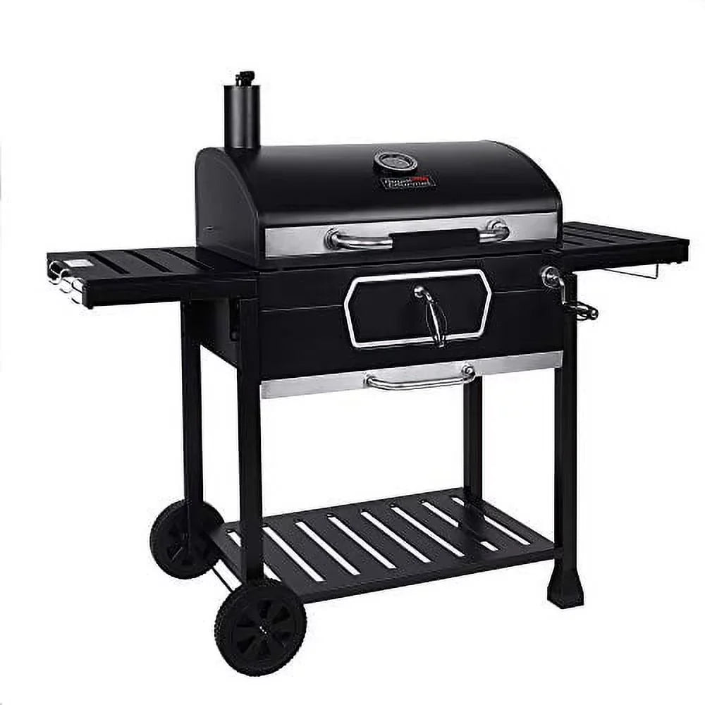 Black, Charcoal Grill, 30-Inch Deluxe CD2030AN Smoker Gourmet Camping BBQ Royal Large Backyard Cooking, Patio Picnic