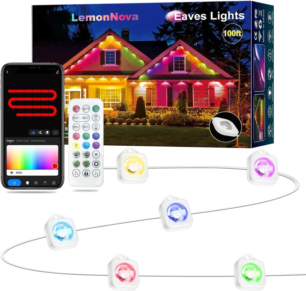 DIY 100ft & Alexa LED Using, RGB with and Lights, Outdoor IP67 Holiday Waterproof, Outdoor Daily Lights Lights for Modes, Suitable Eaves Remote 72 Scene Permanent with Work with