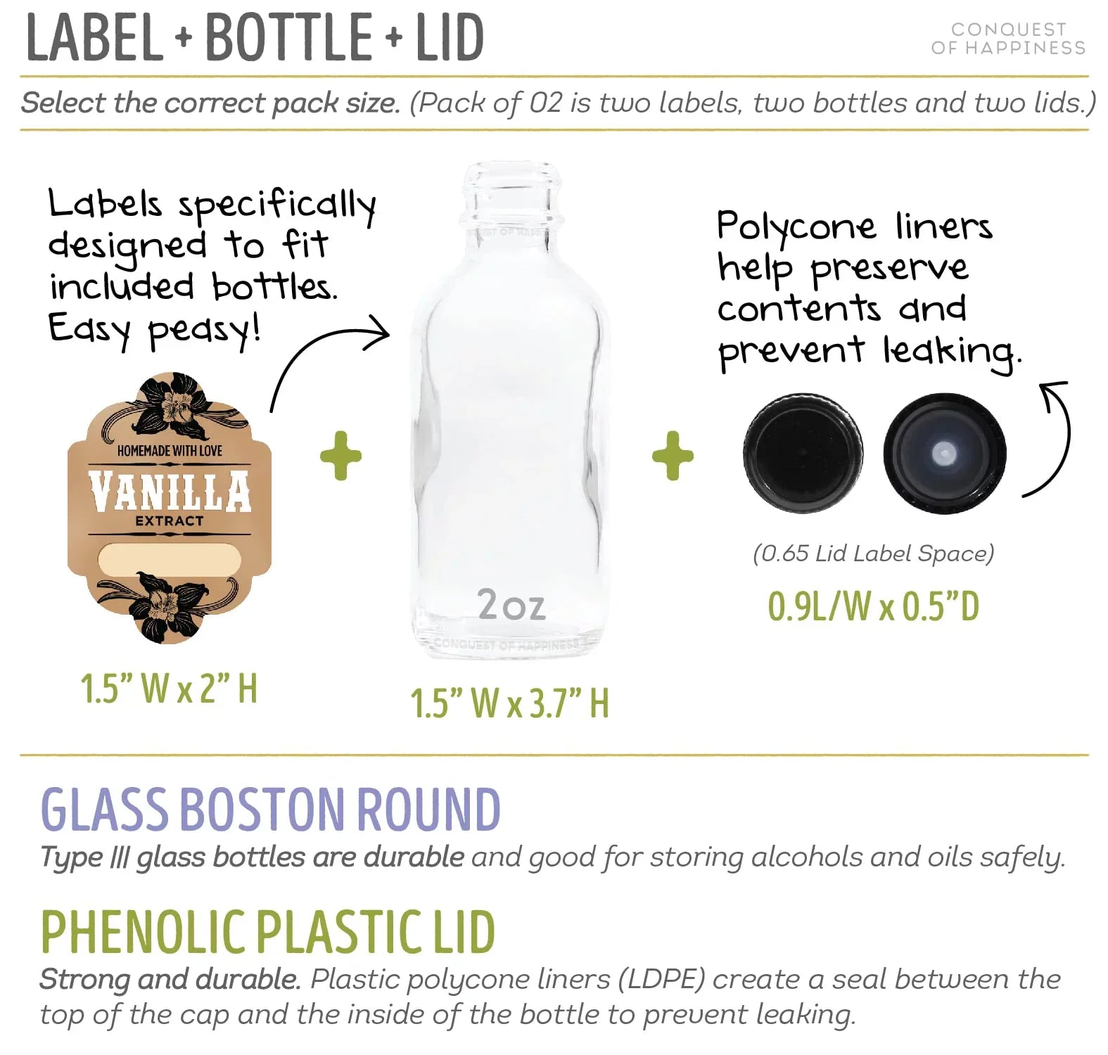 of by Vanilla - Happiness Homemade Pack with Extract | oz Conquest Handmade Labels 2 08 Bottles Write-In - of