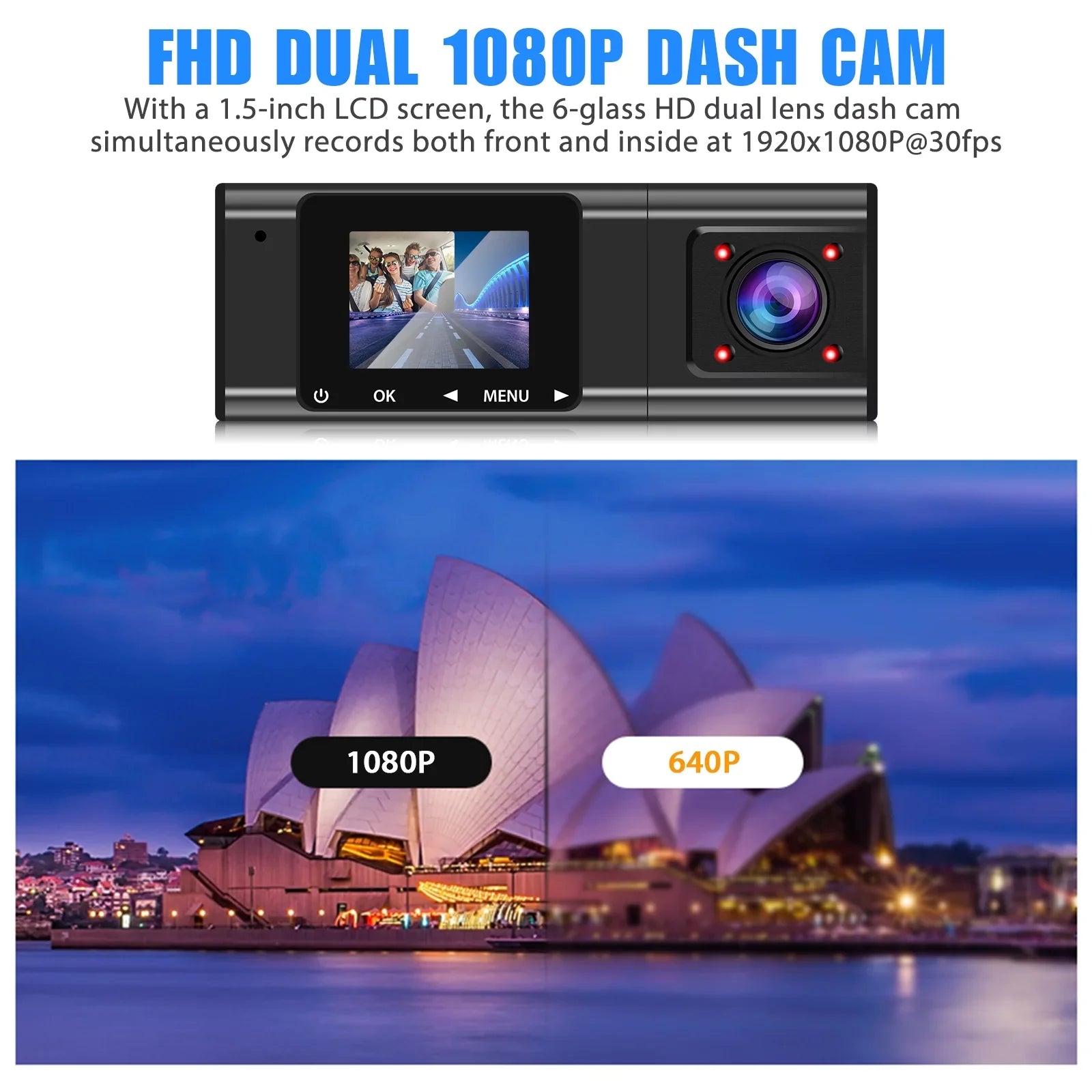 Recorder Dash DVR 1080P Night TSV Dual Insides Loop Parking - Dual Camera, Lens Wide Angle, G-Sensor, Vision, Black with 170° Mode Driving Front Cam, Recording, Car