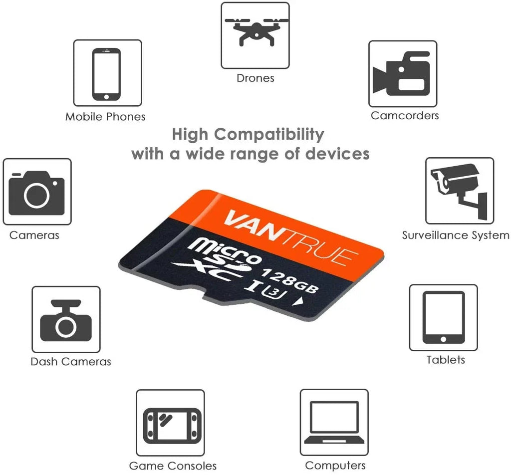 MicroSDXC SD Class UHD (128GB) Card U3 Vantrue 10 UHS-I V30 4K
