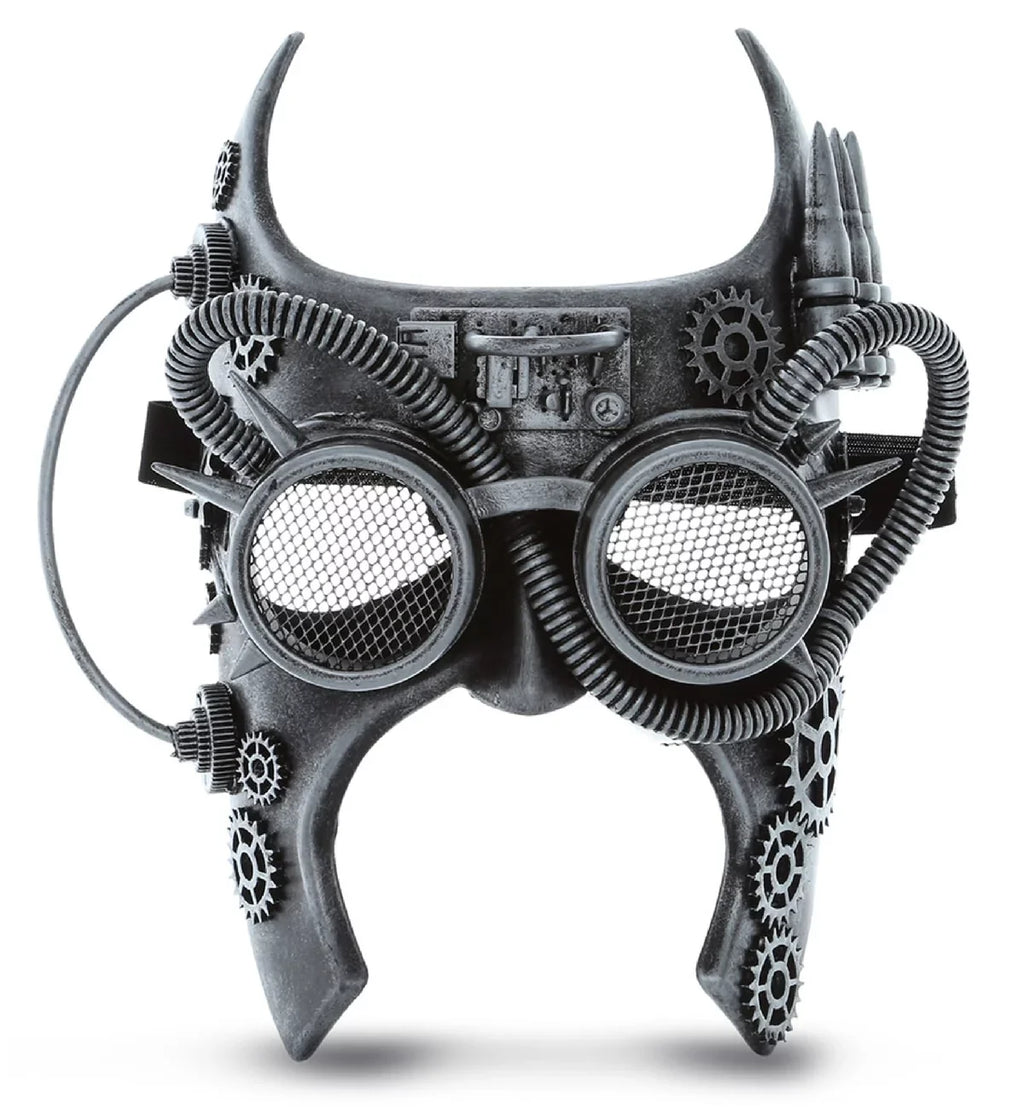 Goggle Mask Half Robot - Silver Steampunk Face Gladiator Studio Attitude Costume
