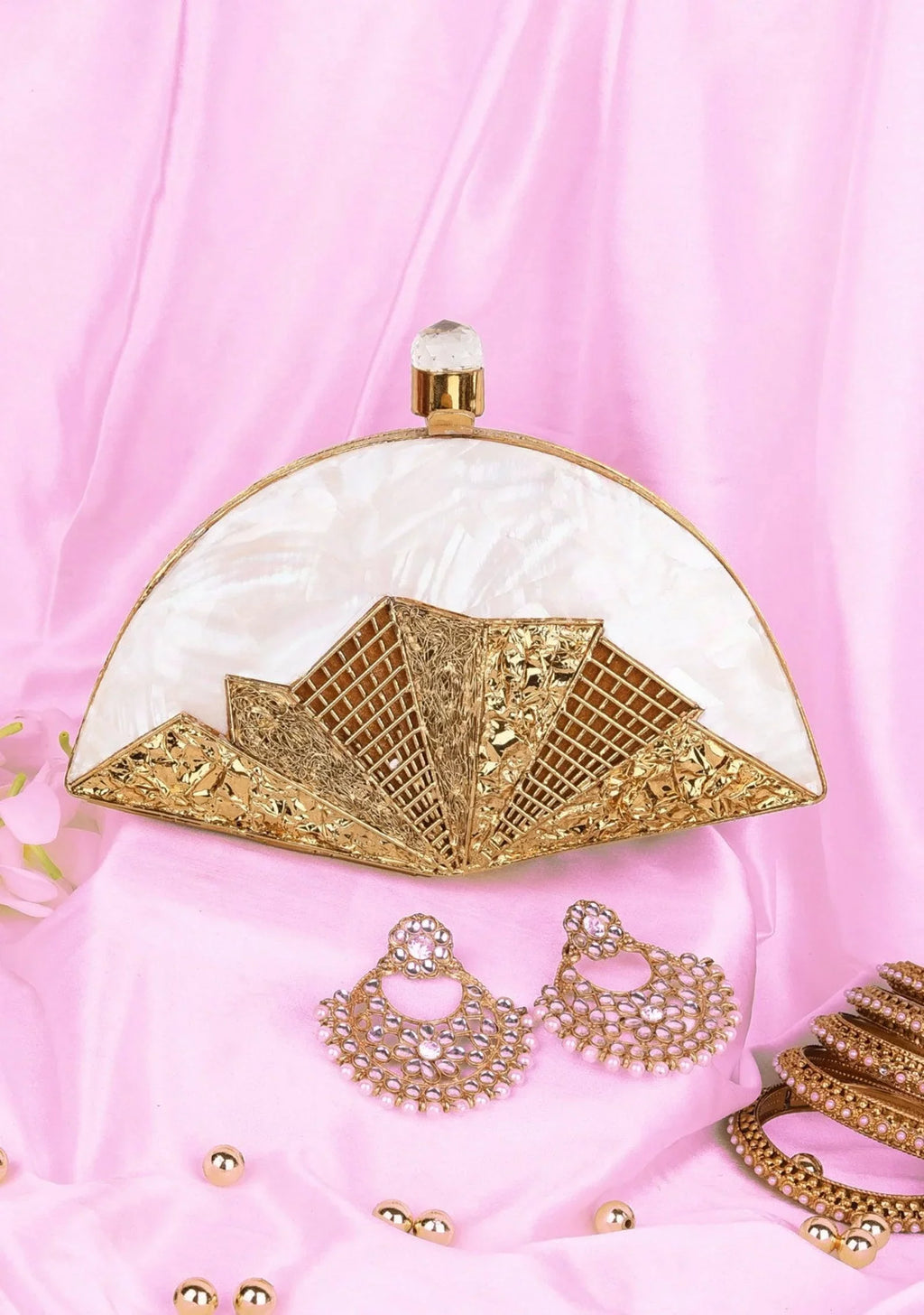 Gold Handbag Handcrafted India Wedding Craft bag for inlaid Designer Seashell Different original/natural Women Clutch